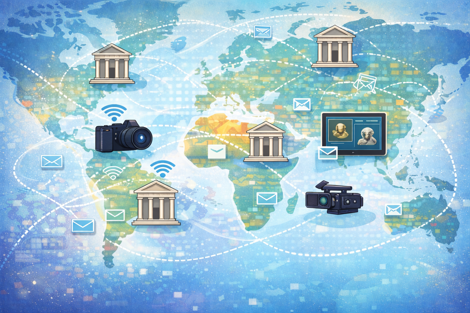 Images, with world, digital items and lines